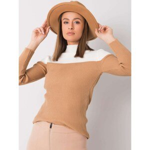 RUE PARIS Brown and white turtleneck sweater