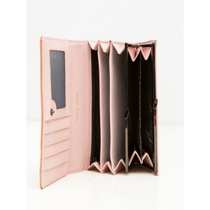 Oblong leather wallet in light pink color