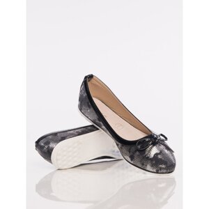 Black and silver shaded leather Husky ballerinas with a light sole and a black bow