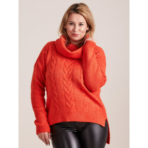 PLUS SIZE turtleneck sweater with coral braids