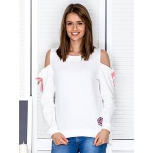 Sweatshirt with cutouts on the shoulders and ecru bows