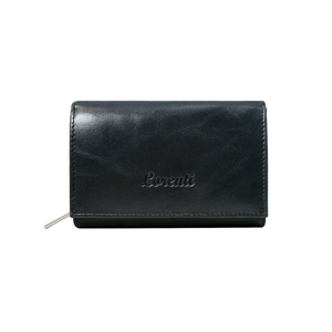 Leather navy blue wallet with press stud and zippers