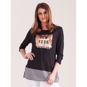Black polka dot blouse with shirt and application