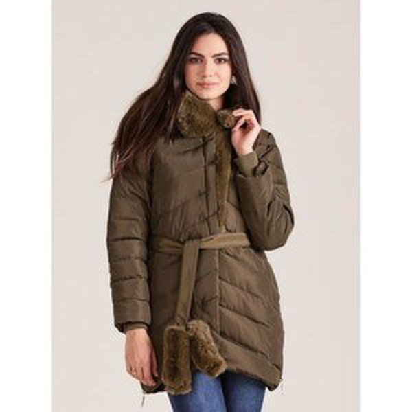 Winter quilted jacket with khaki fur