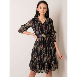 RUE PARIS Black dress with small floral patterns