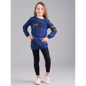 Dark blue girl´s sweatshirt with beads and a print