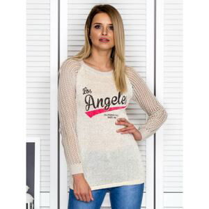 Dark beige openwork sweater with a print