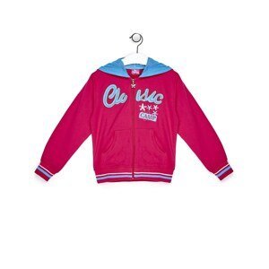 Dark pink sweatshirt for a girl with patches and an inscription