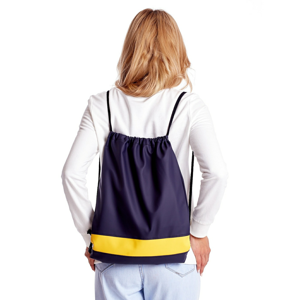 A navy blue backpack with a yellow module