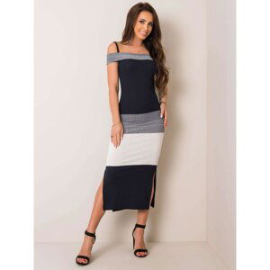 RUE PARIS Navy blue and white striped dress