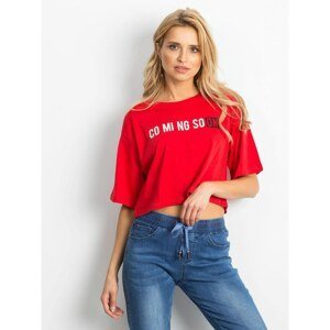 Short red T-shirt with inscription