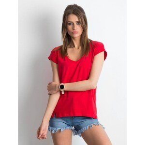 Red V-neck cotton t-shirt