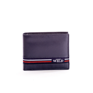 Men´s navy blue leather wallet with a material insert