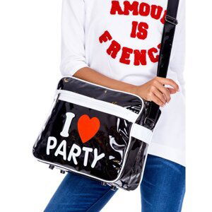 Black lacquered bag with the inscription
