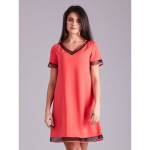Coral dress with mesh inserts