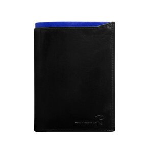Black leather wallet for men with cobalt finish