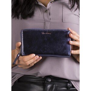 Metallic blue leather wallet with zipper