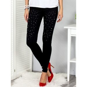 Black high-waisted trousers with pearls