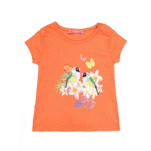 Orange T-shirt for a girl with exotic print and sequins