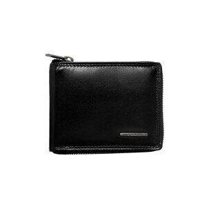 Small men´s leather wallet with a zipper, black