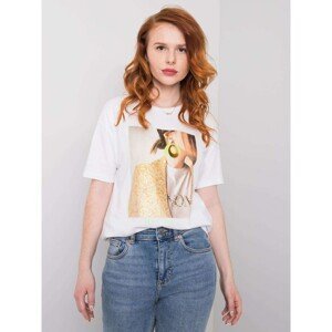 Women's white T-shirt with print and application