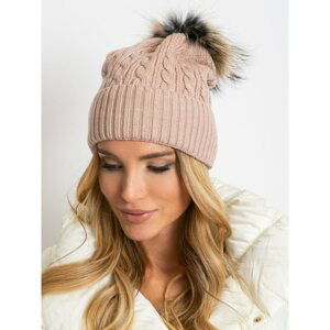 Cap with braids and fur pompom, dirty pink