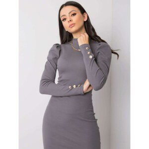 RUE PARIS Dark gray fitted striped dress