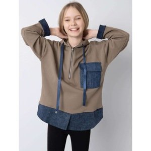 Light khaki sweatshirt for girls with a hood