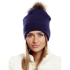 Dark blue cap with fur pompom