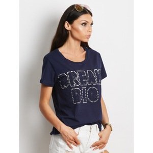 Navy t-shirt with a cut out inscription