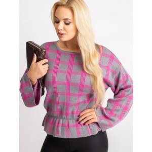 Gray and pink checkered plus size sweater RUE PARIS