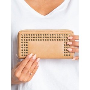 Elongated beige wallet with studs