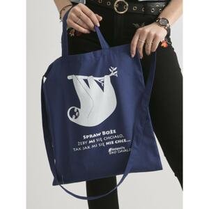 Cotton bag with an inscription and a sloth in dark blue color