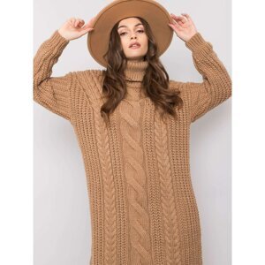Camel knitted dress with turtleneck