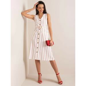 RUE PARIS Ecru-burgundy cotton dress