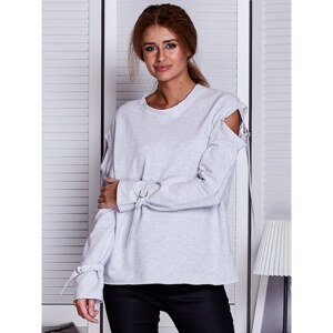 Light gray women´s sweatshirt with cutouts