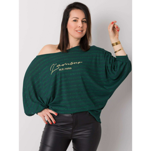 RUE PARIS Green plus size blouse with an inscription