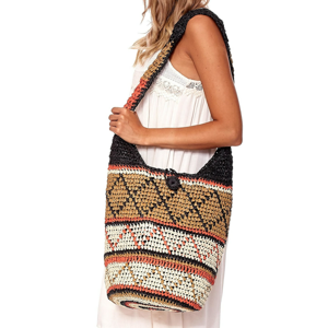 Brown knitted bag with ethnic patterns