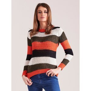 Khaki-orange striped sweater
