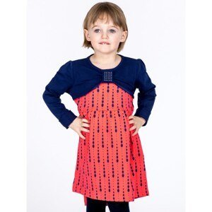 Cotton children´s dress with a print and long sleeves, coral