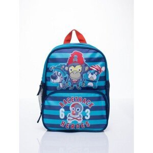 Blue school backpack with a striped pattern