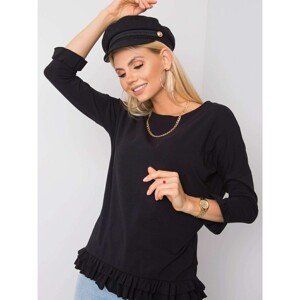 RUE PARIS Black blouse with flounces