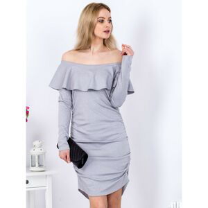 Grey pleated dress with a wide collar