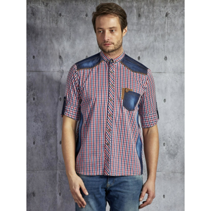 Navy and red men´s checked shirt made of PLUS SIZE cotton