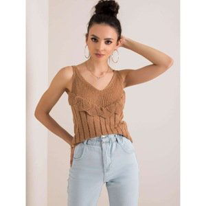 RUE PARIS Dark beige top with a frill