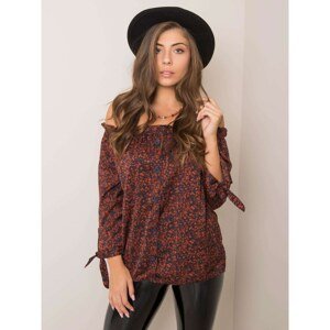 SUBLEVEL Navy blue and brown Spanish blouse with flowers