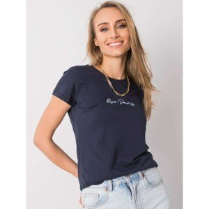 RUE PARIS Navy blue cotton t-shirt with embroidery