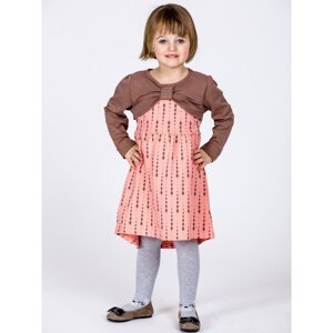 Cotton children´s dress with a print and long sleeves - peach color