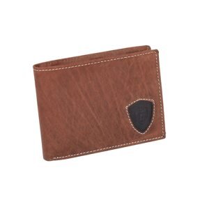 Dark brown leather men's wallet with emblem