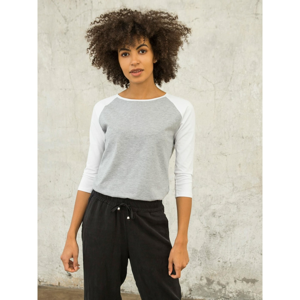 FOR FITNESS gray and white blouse with contrasting sleeves